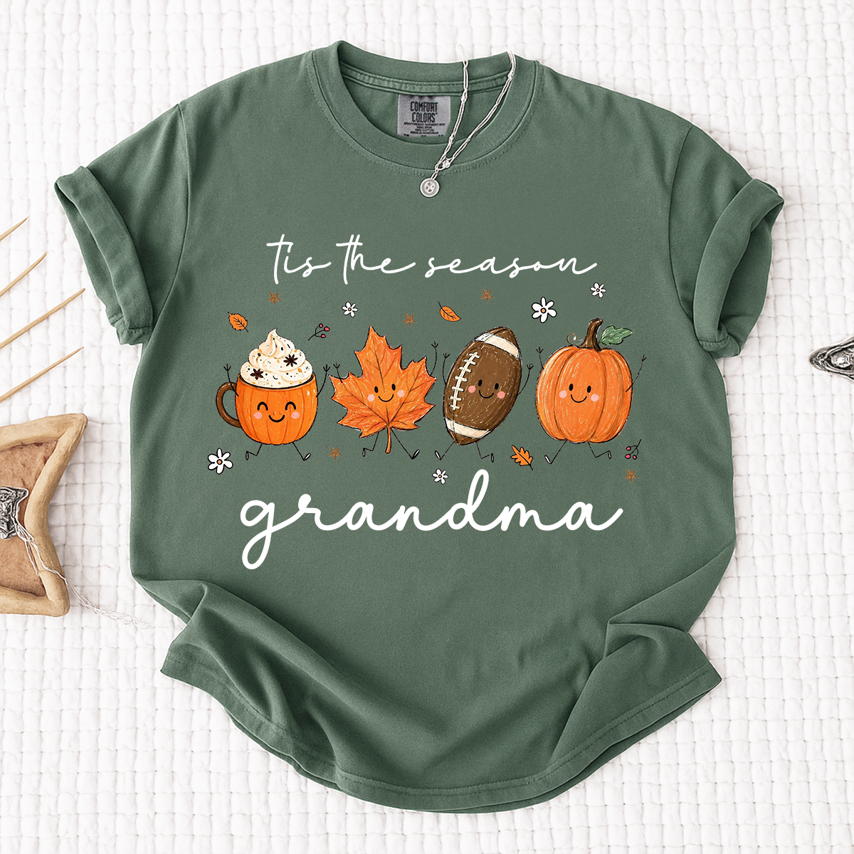 Comfort Colors® Fall Grandma Shirt, It’s the Season Pumpkin Football Graphic Tee, Cute Autumn Grandma T Shirt for Women