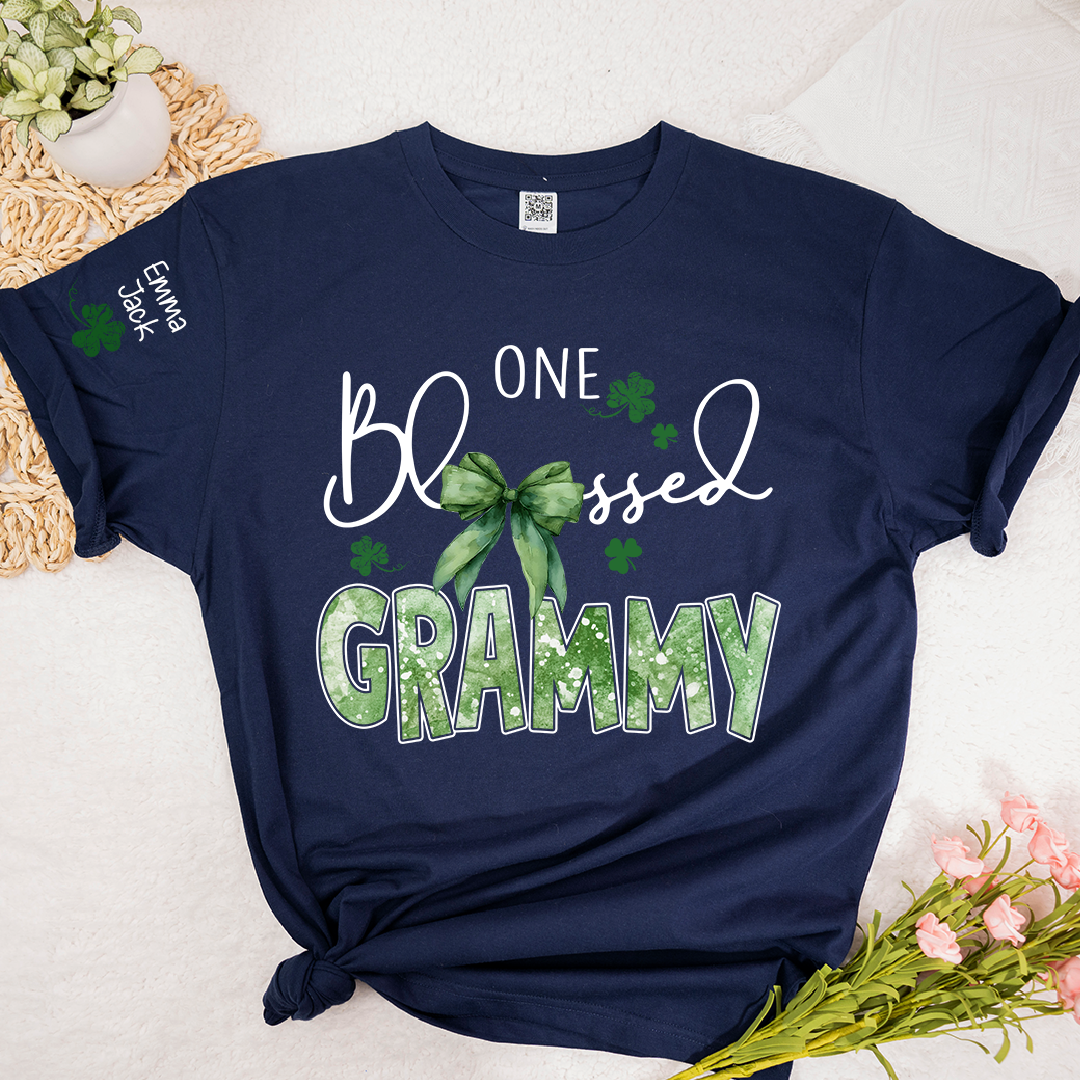 One Blessed Grammy T-Shirt, St Patrick’s Day Shamrock Family T Shirt with For Gift Grandma And Kids