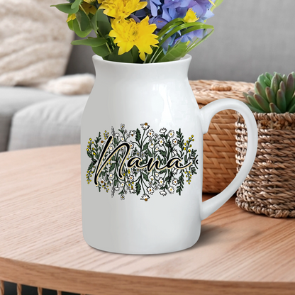 Daisy Doodles For Nana And Kids - Custom Home Decoration Flower Vase According To Family Requirements - Warm Gift For Mother's Day, Ceramic Flower Vase