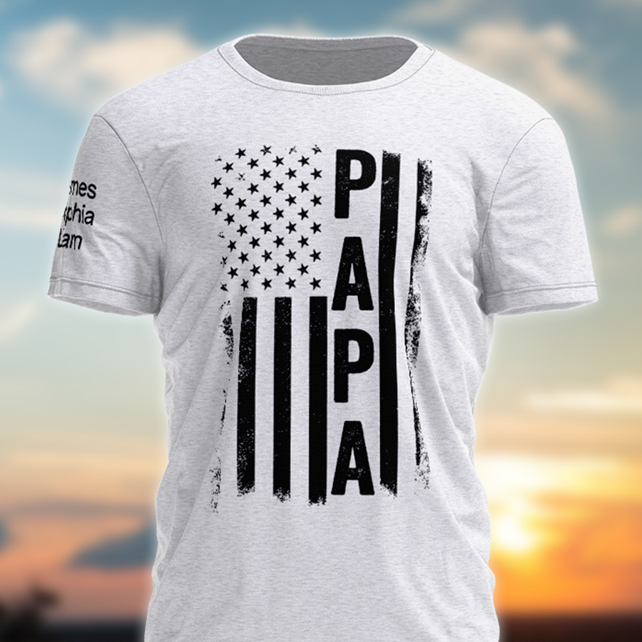 Custom Papa American Flag With Kid Father's Day TH