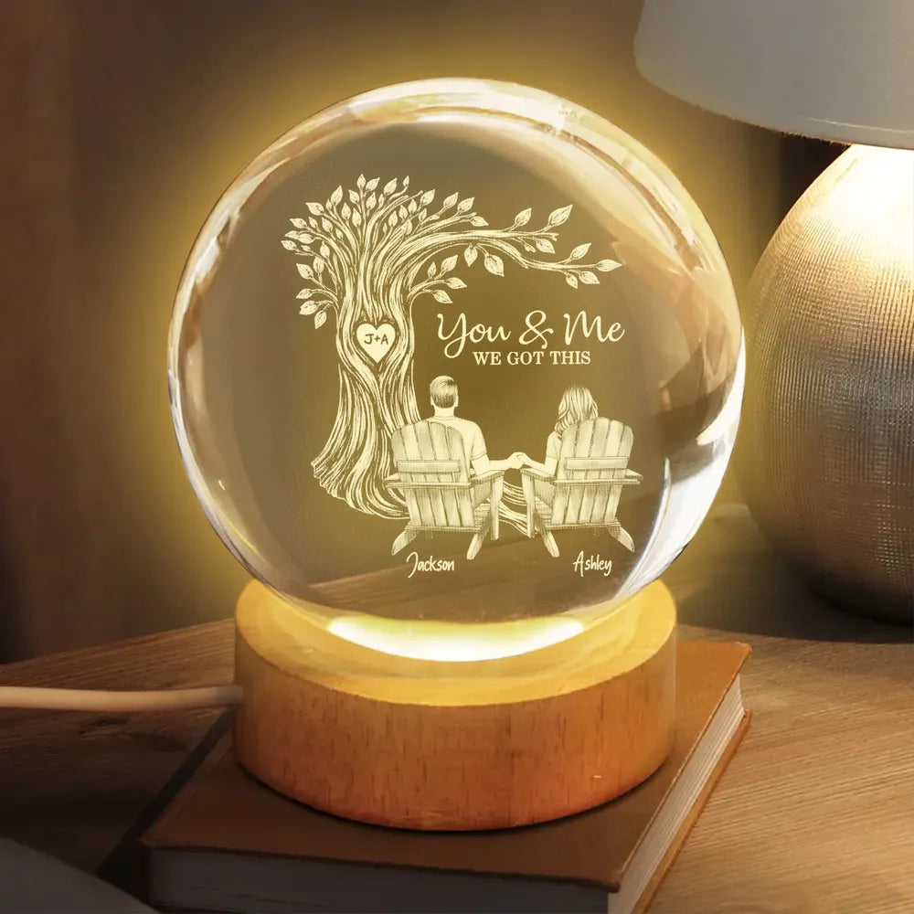 Personalized Globe Lamp with You & Me Couple Under Tree Design - Cozy Romantic Night Glow, Unique Gift for Couples