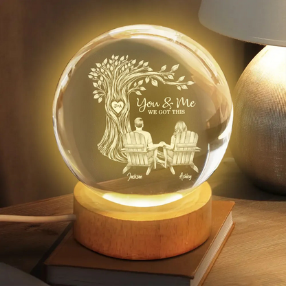 Personalized Globe Lamp with You & Me Couple Under Tree Design - Cozy Romantic Night Glow, Unique Gift for Couples