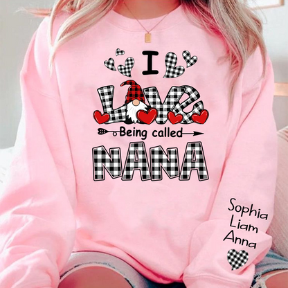 I Love Being Called Nana Sweatshirt, Gingham Heart Gnome, For Gift Valentine Grandma And Kids