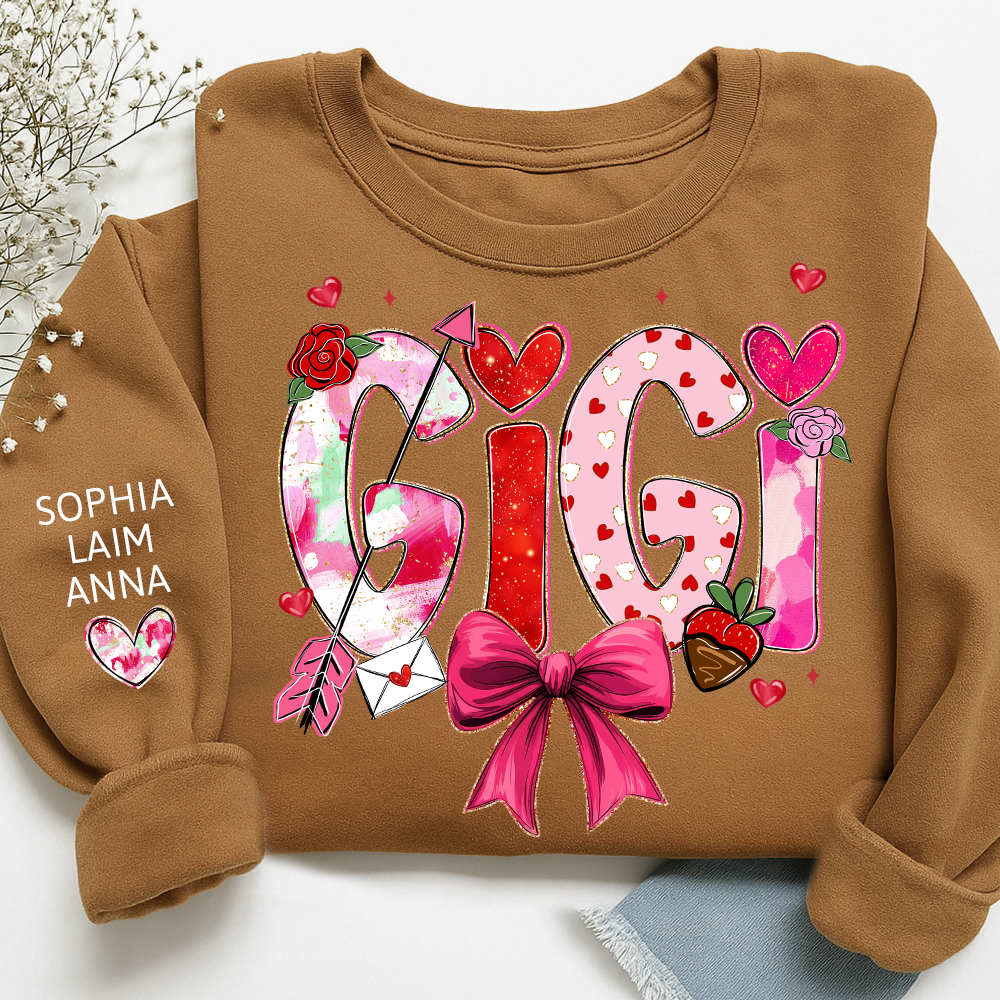 Personalized Gigi Valentine Sweatshirt, Cute Bow and Strawberry Design for Grandma and Kids