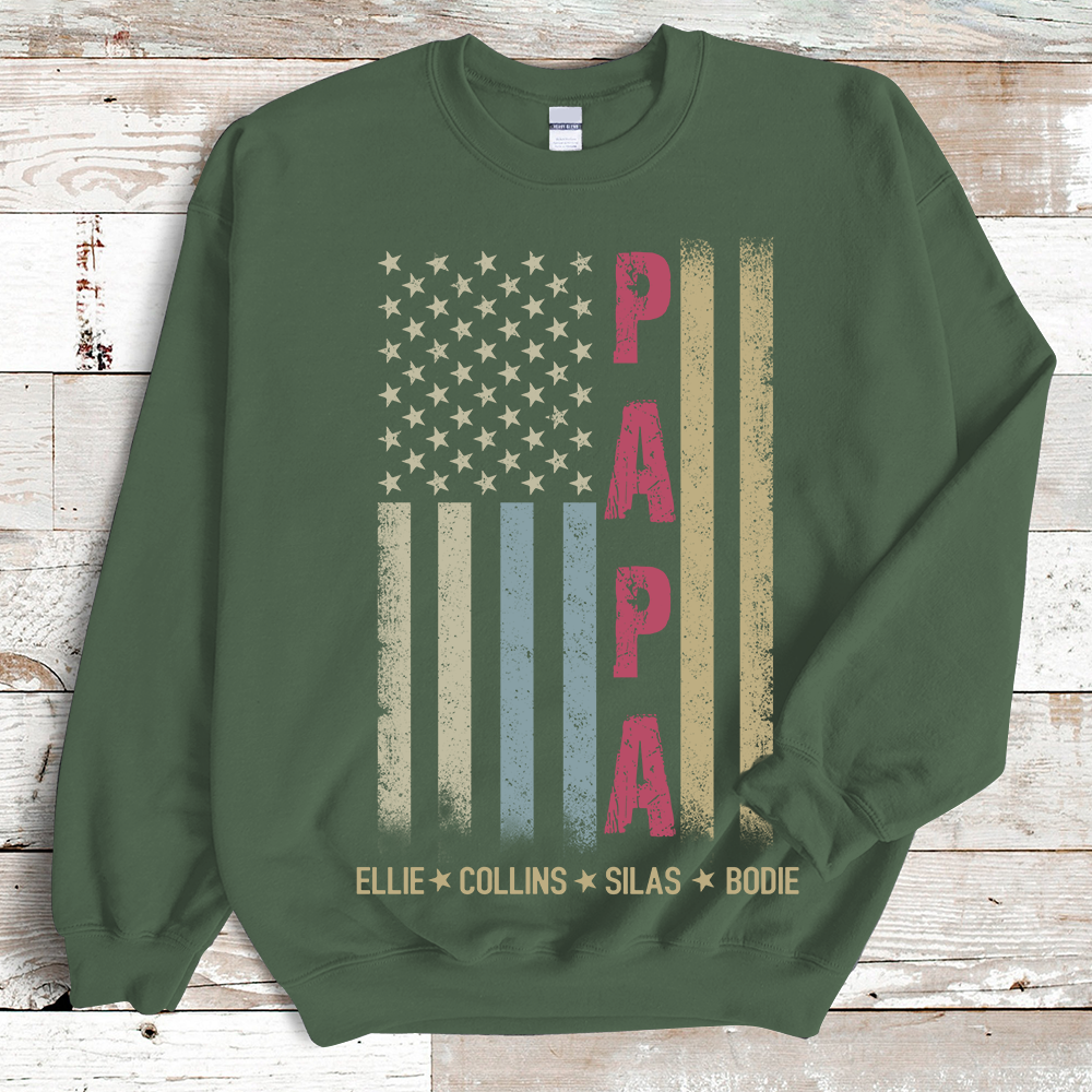 Personalize Vertical Flag Papa with children names Sweatshirt
