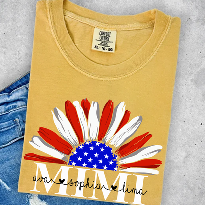 Comfort Colors® Custom Mimi And Grandkids – USA Flag Daisy Tee