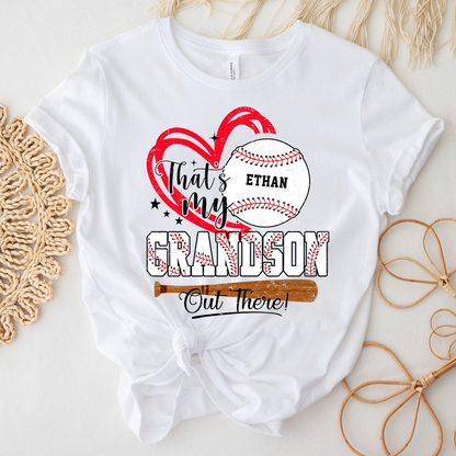 That’s My Grandson Out There Baseball Shirt, Personalized Sports Family T Shirt with Custom Name