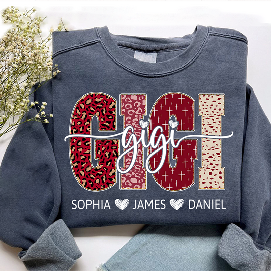 Personalized Gigi Sweatshirt with Kids Names, Valentine Grandma Gift Crewneck