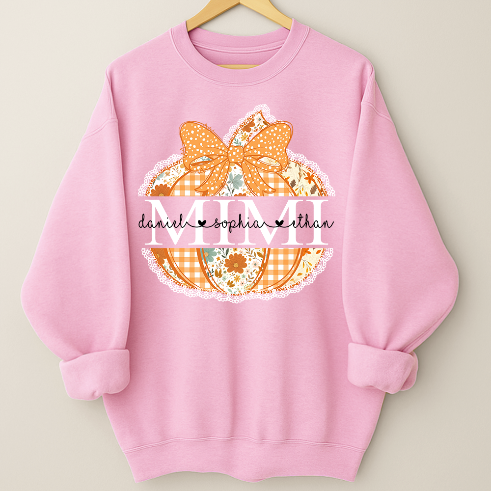 Personalized Mimi Pumpkin Shirt with Grandkids Names, Custom Fall Sweatshirt, Floral Pumpkin Grandma Gift, Thanksgiving Apparel