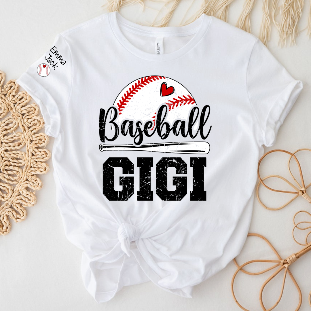 Custom Baseball Gigi T-Shirt, Graphic Tee With Baseball And Heart Design for Gift Grandma And Kids