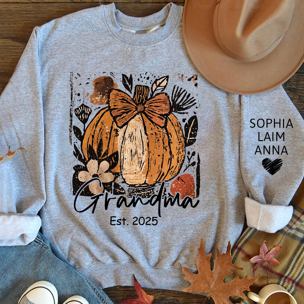 Personalized Preppy Pumpkin Season Sweatshirt, Custom Nickname for Grandma and Kids