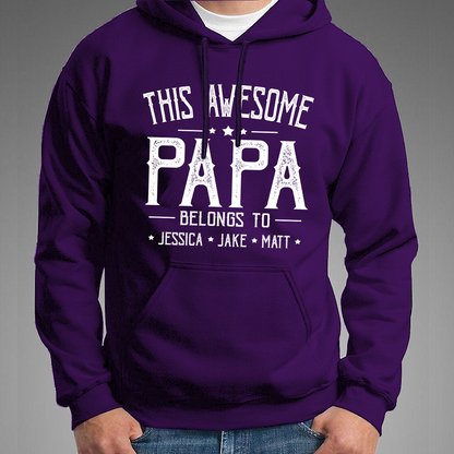 This Awesome Grandpa Belongs To Kids Hoodie, Custom Papa With Kids Names Hoodie, Gift For Hoodie Father Men's