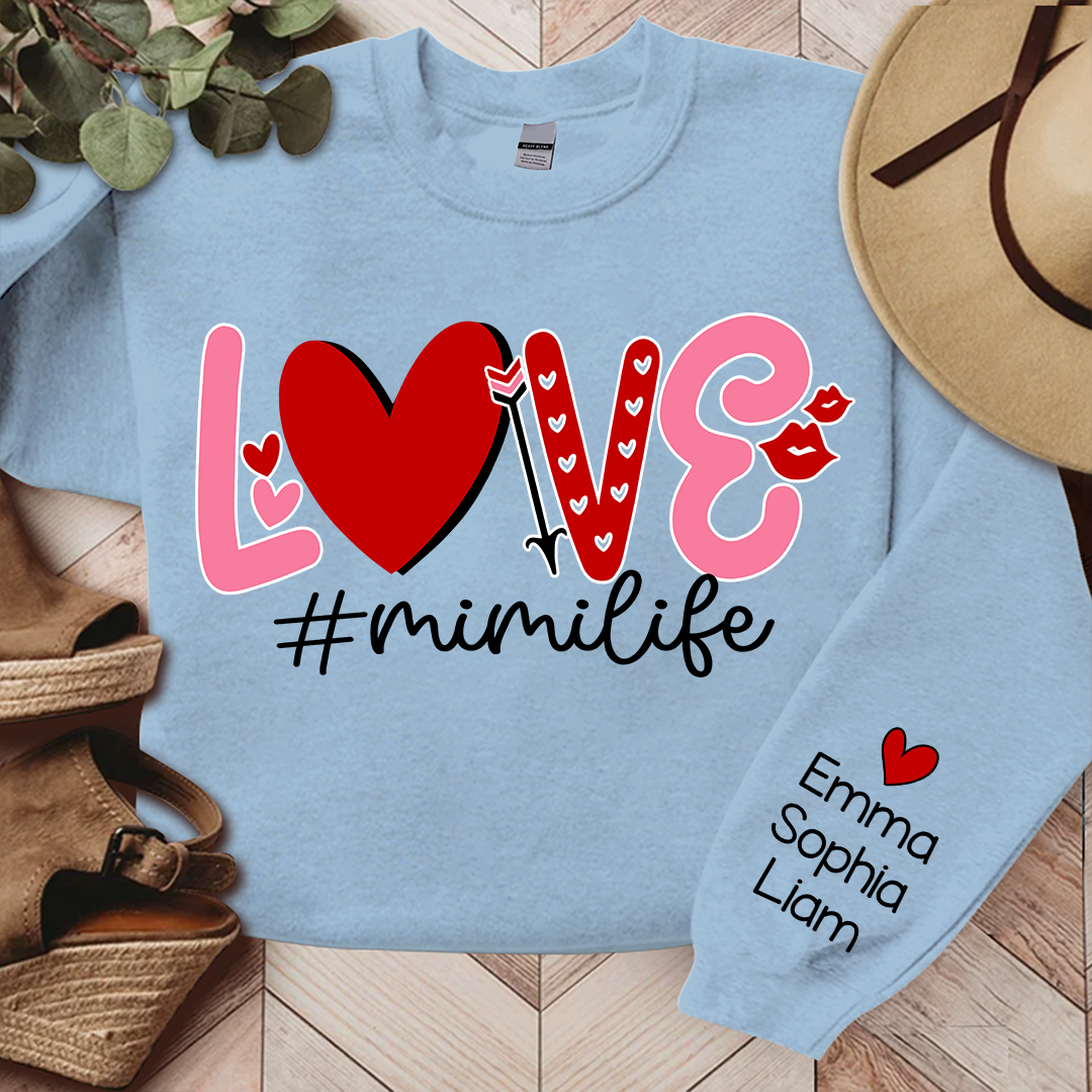 Mimi Life Love Pink Valentine, Custom Mimi And Kids, Grandma Gift TH Sweatshirt