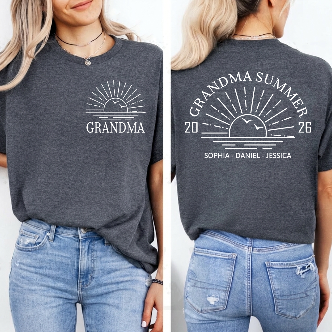 Custom Grandma Shirt with Grandchildren Names, Grandma Summer 2026 Beach Graphic Tee, Personalized Family Vacation Apparel