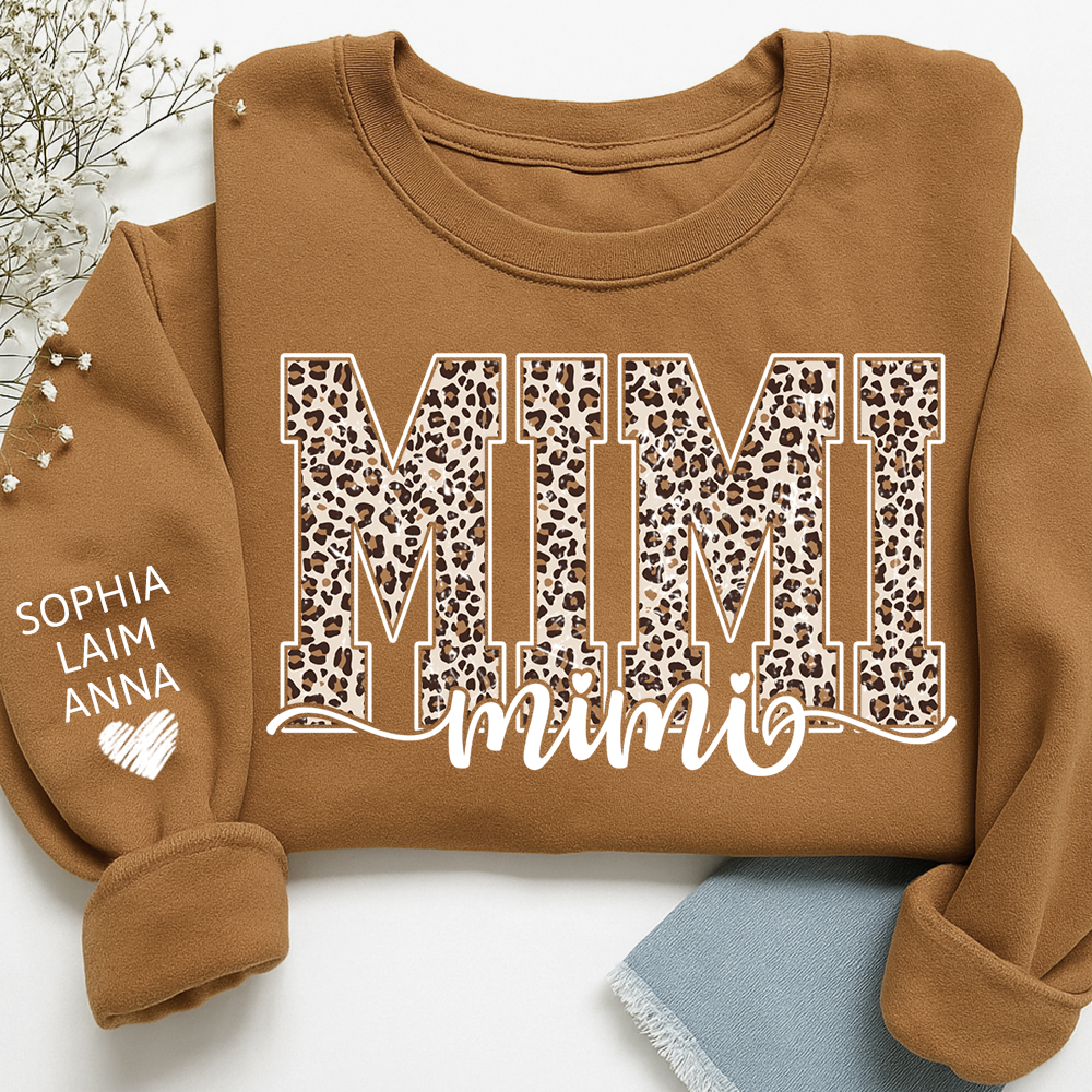 Personalized Mimi, Gift for Grandma with Leopard Heart and Custom Names