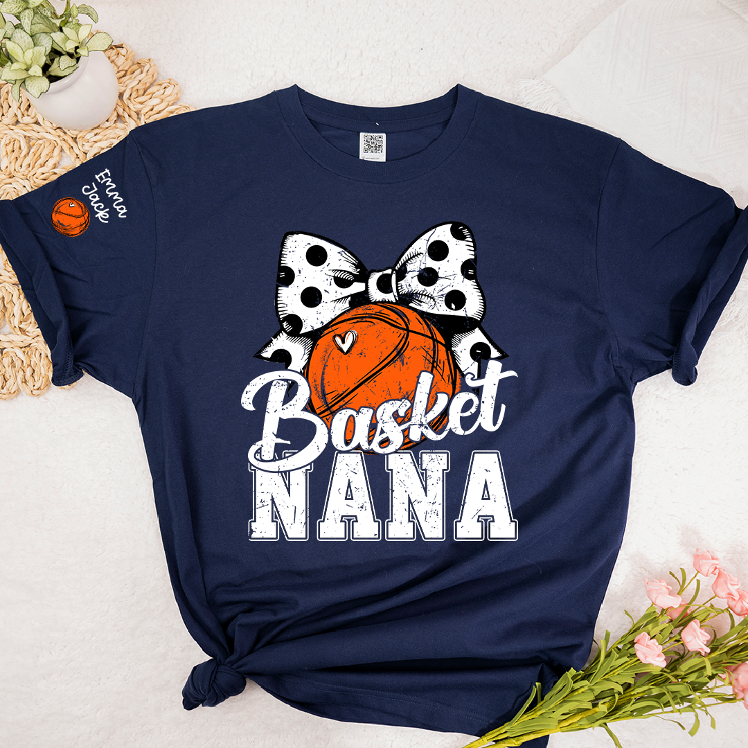Basketball Game Day Nana T-Shirt, Custom Grandchildren Names Sports Fan Tee