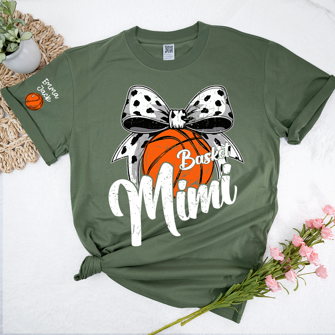 Basketball Mimi Shirt, Custom Names and Bow Design for Proud Sports Grandma
