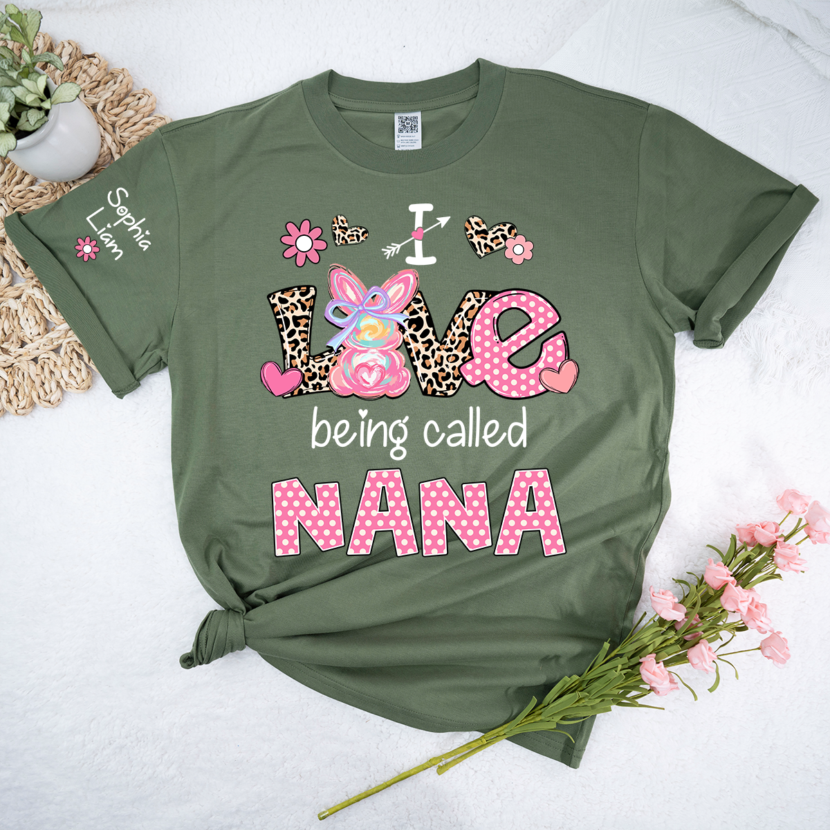 I Love Being Called Nana Shirt, Cute Nana T Shirt With Bunny And Floral Graphic