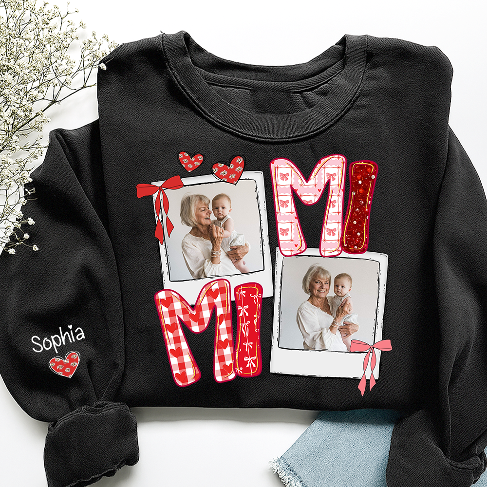 Personalized Mimi Photo Sweatshirt, Custom Grandma Crewneck with Grandbaby Pictures, Mimi Valentine Family Gift