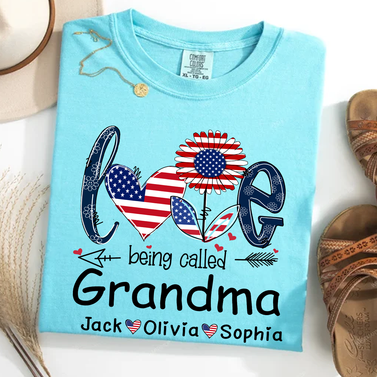 Comfort Colors® I Love Being Grandma With Grandkids Flower USA Shirt, Gift For Grandma T-Shirt