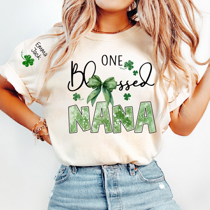 One Blessed Nana T-Shirt, St Patrick’s Day Shamrock Family T Shirt with For Gift Grandma And Kids