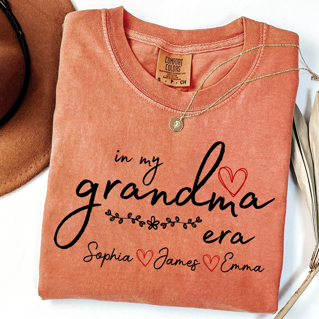 Comfort Colors Personalized In My Grandma Era T Shirt, Perfect Gift for Grandmothers with Kids' Names