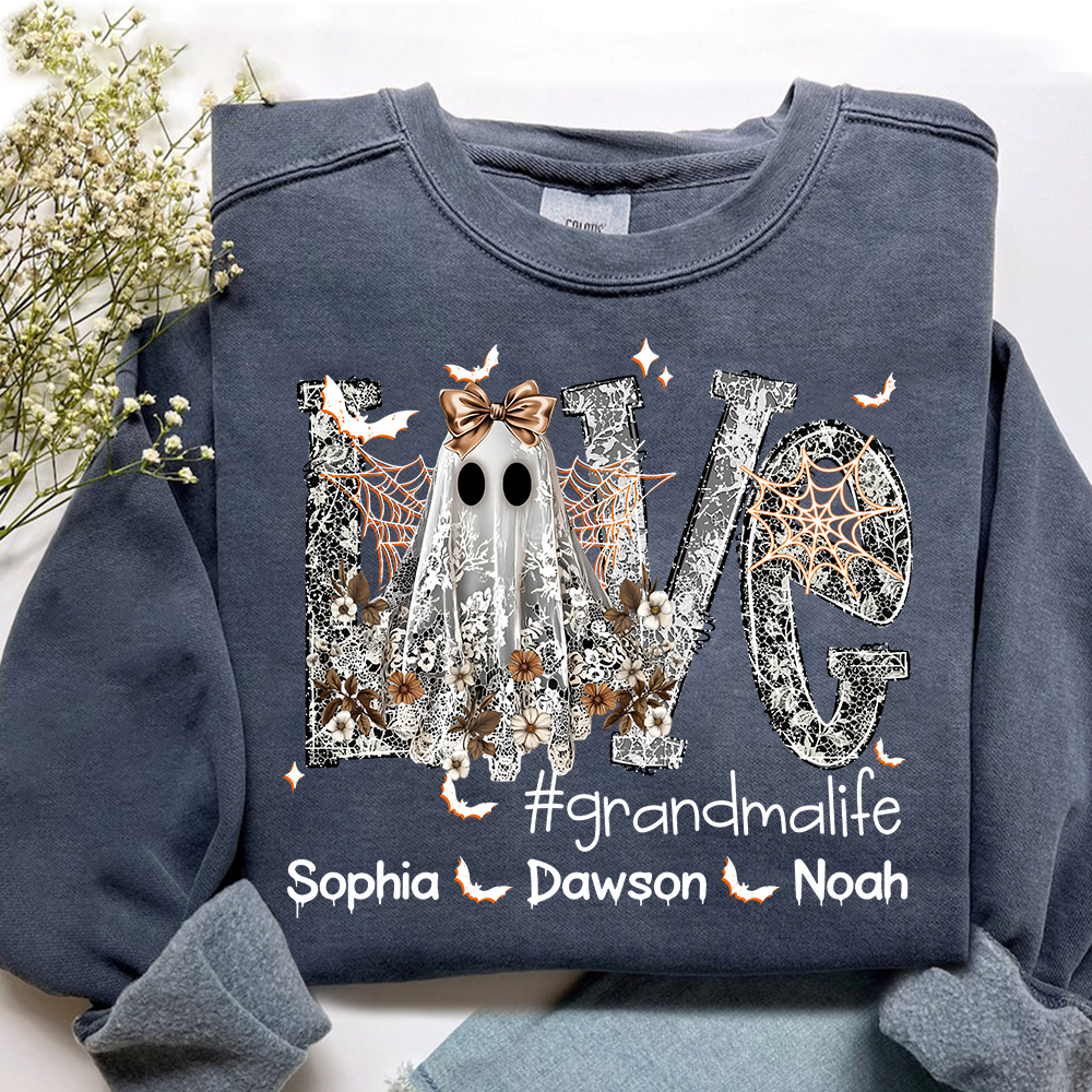 Personalized Halloween Grandma Life Sweatshirt, Custom Love Bats with Kids Names