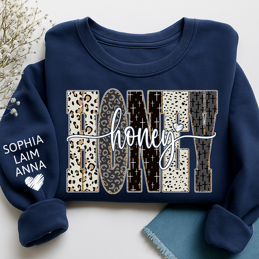 Personalized Honey Leopard Sweatshirt – Custom Bible Style Design, Unique Gift for Grandma and Her Grandkids