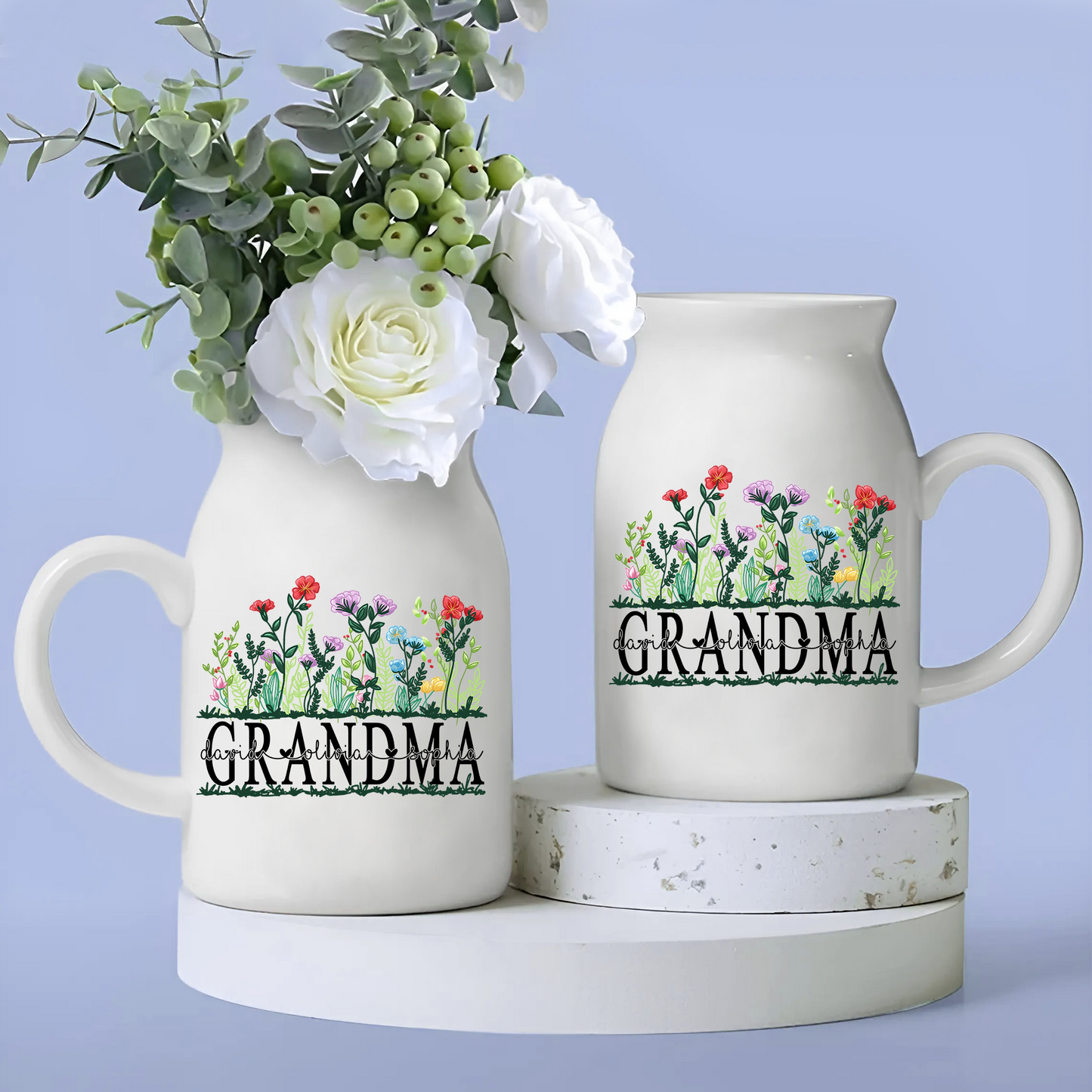 Artistic Flower Field For Grandma And Kids - Custom Home Decoration Flower Vase According To Family Requirements - Warm Gift For Mother's Day, Ceramic Flower Vase