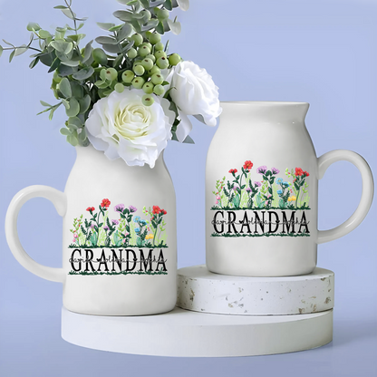 Artistic Flower Field For Grandma And Kids - Custom Home Decoration Flower Vase According To Family Requirements - Warm Gift For Mother's Day, Ceramic Flower Vase