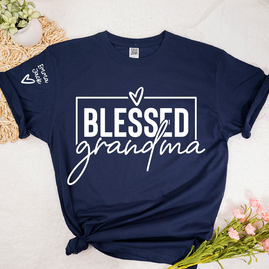 Blessed Grandma Shirt, Personalized Grandkids Names Sleeve Tee, Faith Based Grandma T Shirt, Christian Gift for Grandma Women
