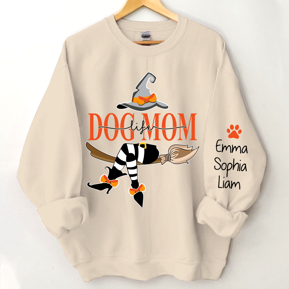 Dog Mom With Halloween Sweatshirt, Custom Mom & Kids Halloween, Gift For Mom TH