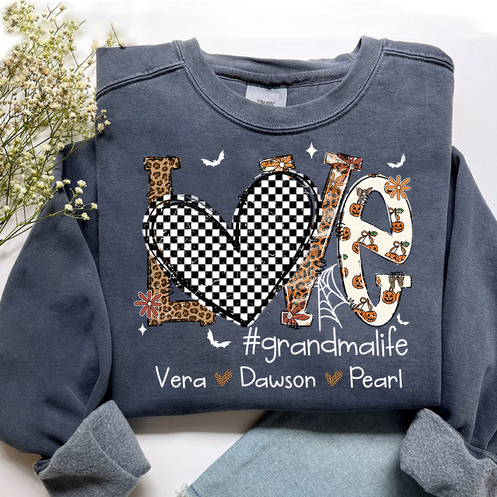Custom Love Family Sweatshirt, Grandma Halloween Shirt with Kids Names