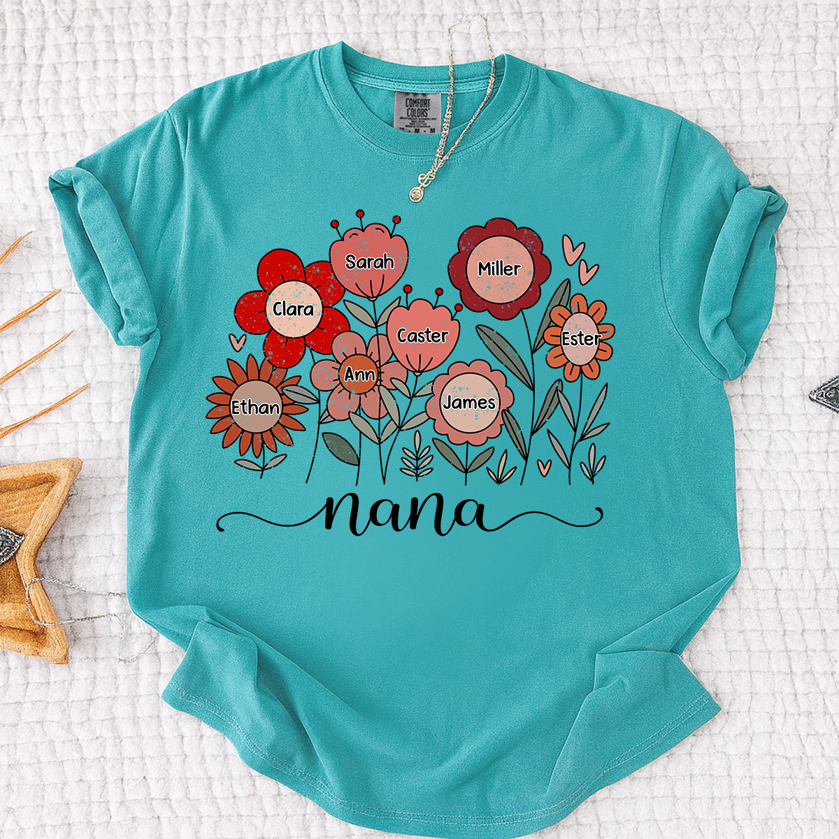 Comfort Colors Personalized Nana T Shirt, Custom Family Floral Design with Kids Names, Perfect Gift for Grandma