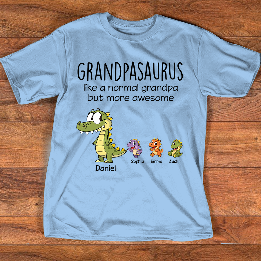 Personalized Grandpasaurus Dinosaur Shirt with Custom Kids Names, Funny Grandpa Family T Shirt for Papa Grandfather, Father's Day Birthday Gift