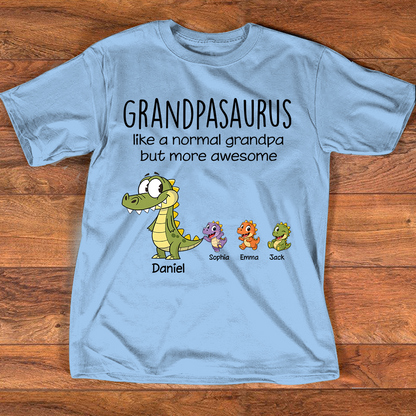 Personalized Grandpasaurus Dinosaur Shirt with Custom Kids Names, Funny Grandpa Family T Shirt for Papa Grandfather, Father's Day Birthday Gift