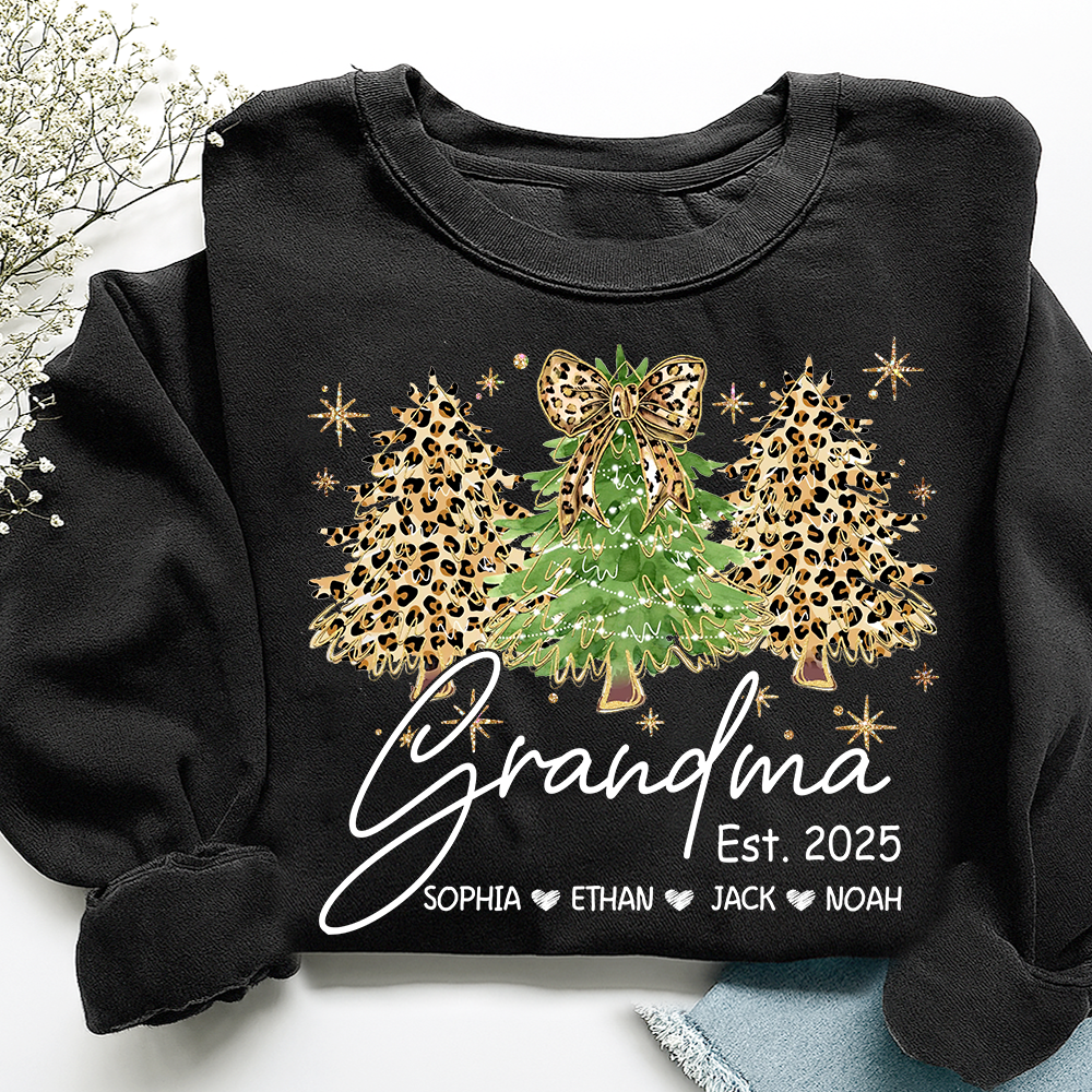 Personalized Grandma Sweatshirt, Christmas Tree Design Holiday Gift for Grandma