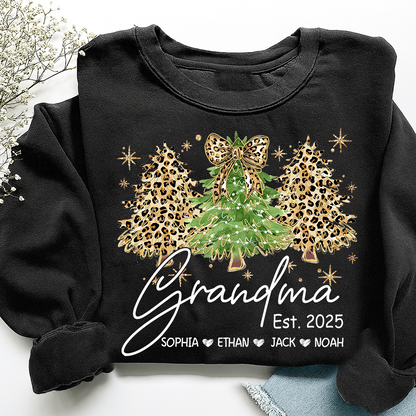 Personalized Grandma Sweatshirt, Christmas Tree Design Holiday Gift for Grandma