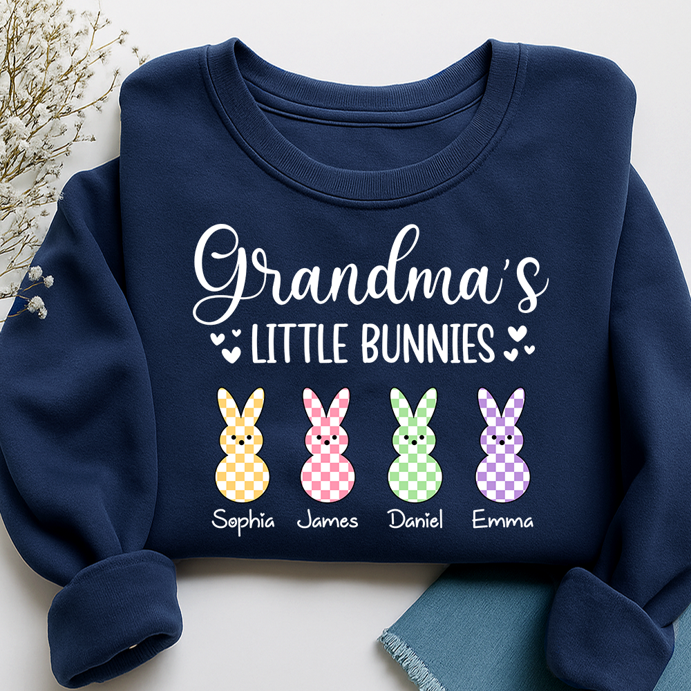 Custom Grandma Sweatshirt with Bunny Design and Kids Names, Grandma’s Little Bunnies Apparel