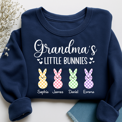 Custom Grandma Sweatshirt with Bunny Design and Kids Names, Grandma’s Little Bunnies Apparel