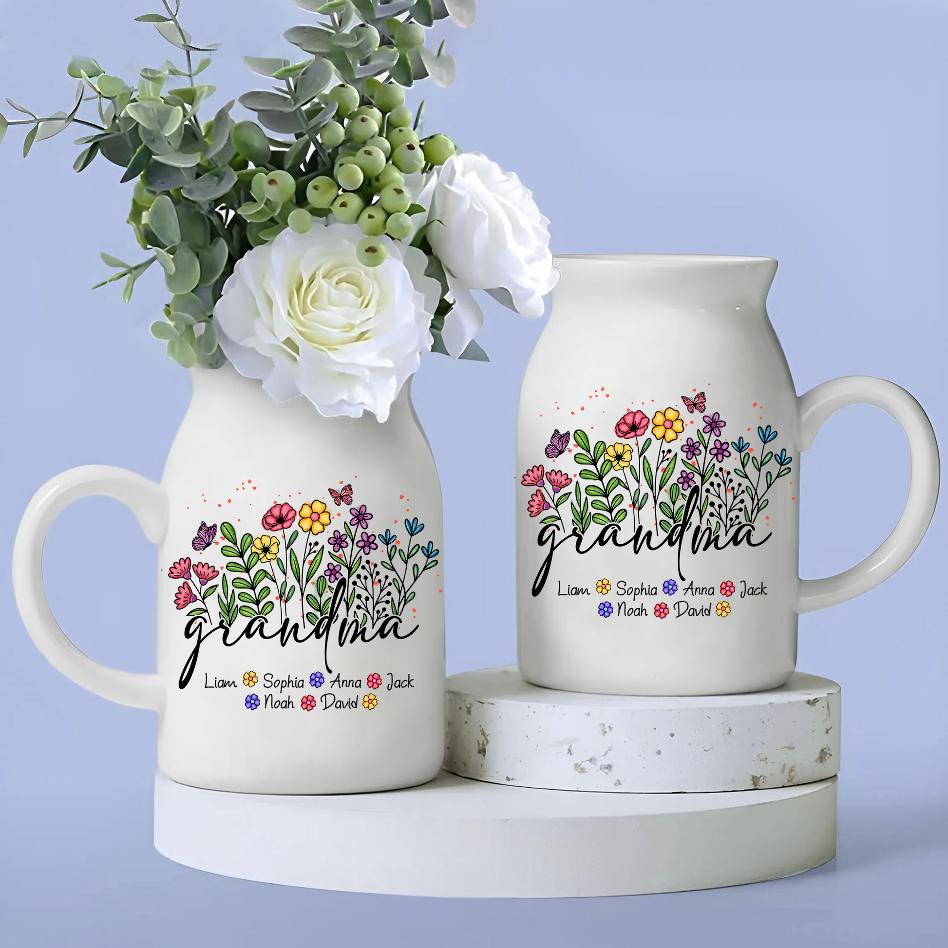 Flowers Grandma And Kids - Custom Home Decoration Flower Vase According To Family Requirements - Warm Gift For Mother's Day, Ceramic Flower Vase