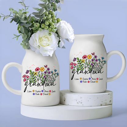Flowers Grandma And Kids - Custom Home Decoration Flower Vase According To Family Requirements - Warm Gift For Mother's Day, Ceramic Flower Vase