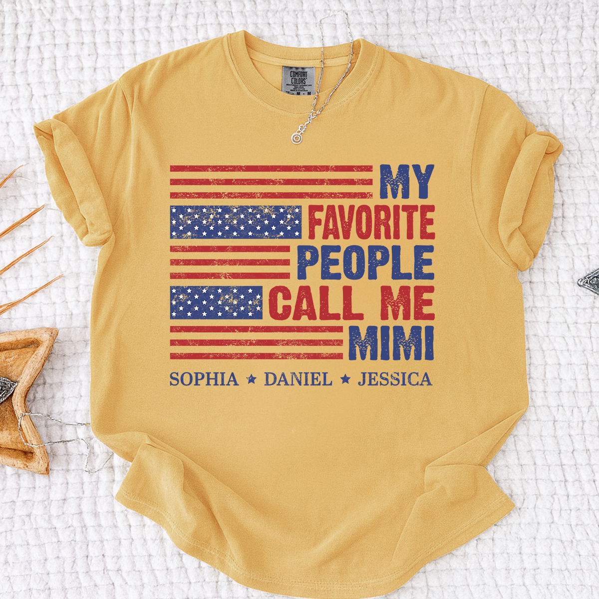 Comfort Colors Custom Mimi Shirt with Grandkids Names My Favorite People Call Me Mimi Patriotic American Flag Design Personalized Family T Shirt