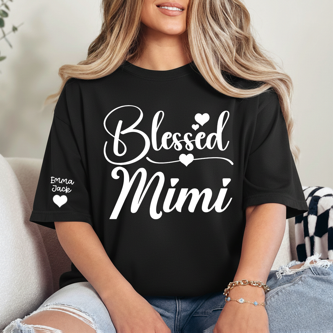 Blessed Mimi Shirt, Personalized Mimi T-Shirt with Custom Names and Cute Heart Design
