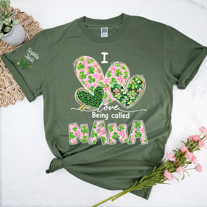 I Love Being Called Nana Shirt, St Patrick’s Day Floral Heart Family T Shirt, Gift For Grandma And Kids