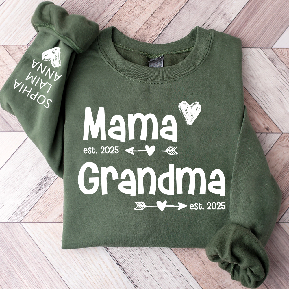 Personalized Mama Grandma Sweatshirt, Custom Est. 2025 Family Name Gift Shirt