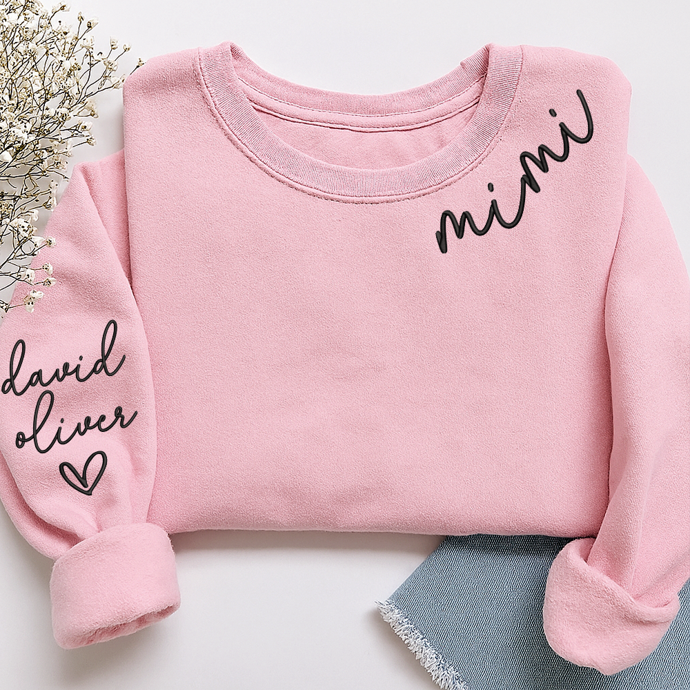 Embroidered Custom Mimi Heart Sweatshirt, Gift for Grandma And Grandchild