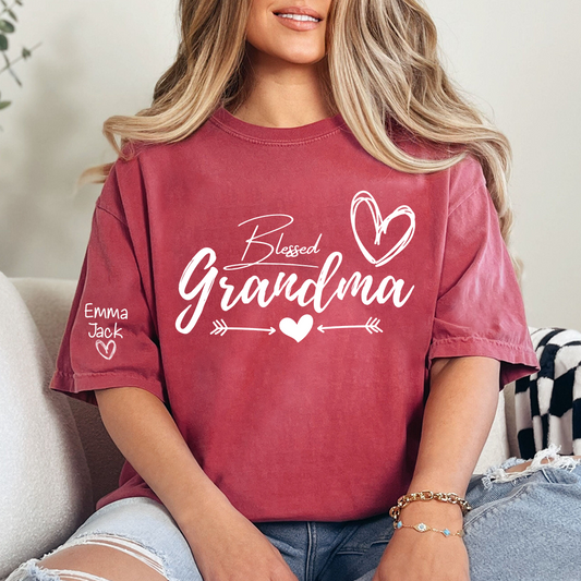 Blessed Grandma T-Shirt, Simple Heart Design with Custom Names