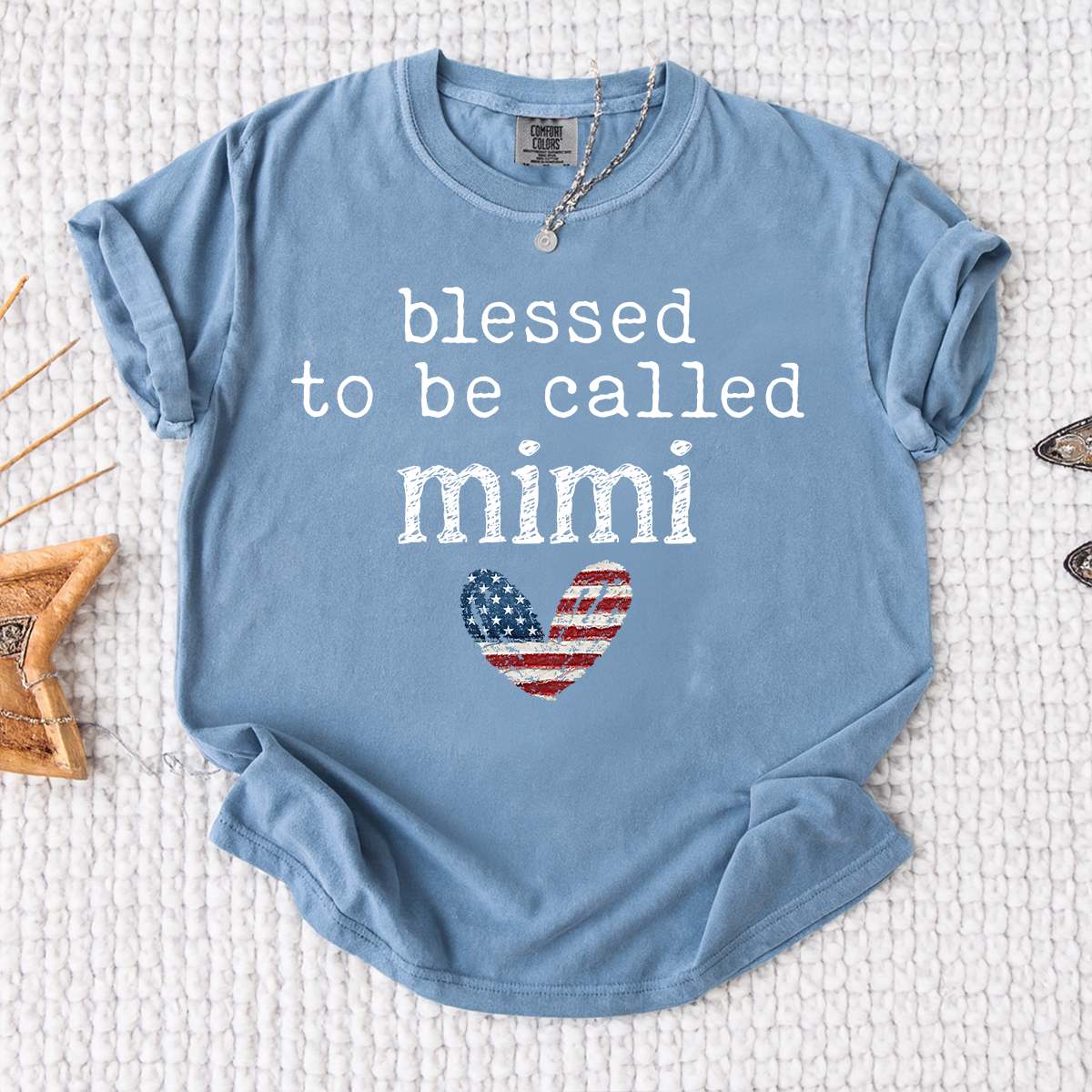 Comfort Colors Blessed To Be Called Mimi Shirt, Cute Mimi Grandma T Shirt, Patriotic Heart Design, Gift for Grandma Mothers Day