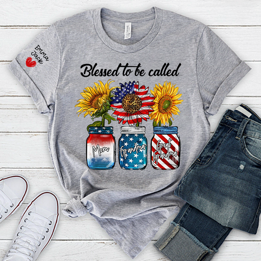 Blessed to be Called Nana Shirt, Custom Family T-Shirt with Sunflower and Flag Design, Give Family